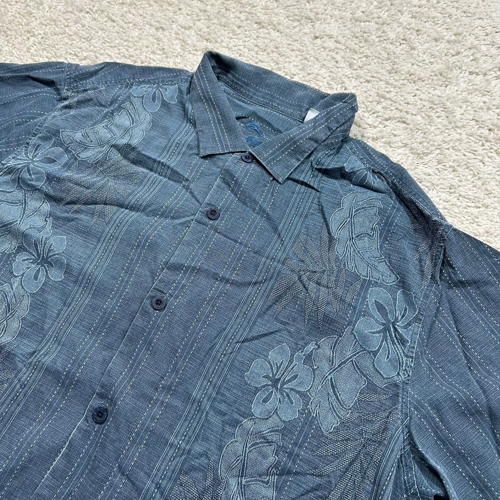 Tommy Bahama Button Up Shirt 3XL XXXL Blue Silk Floral Hawaiian Short Sleeve